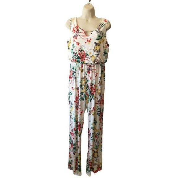 Naif  Cream Coral Pink Floral Sleeveless Jumpsuit - Picture 1 of 7